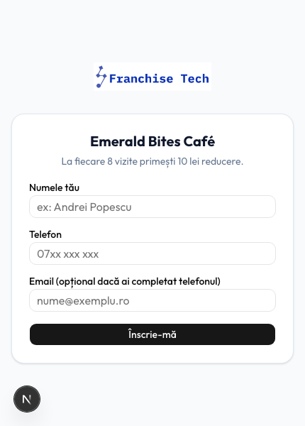Program de fidelizare pentru cafenele și restaurante — fără aplicație
